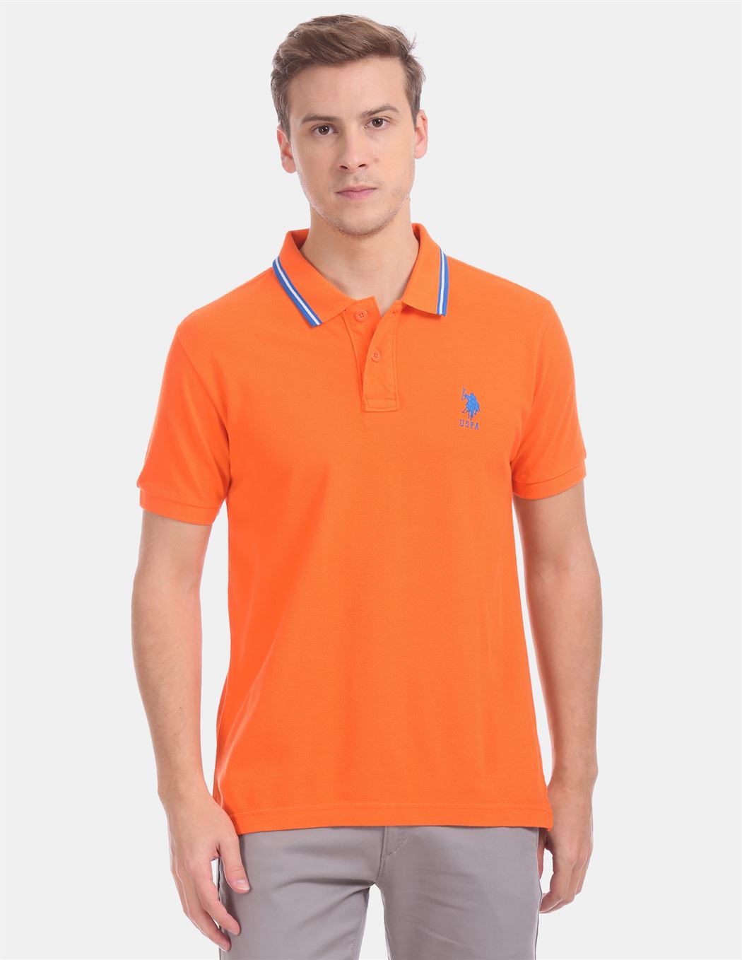 U.S.Polo Assn. Men Casual Wear Orange T-Shirt